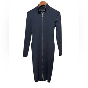 Karen Millen Midi Sweater Dress Long Sleeve Zip Front Wool Blend Navy Fitted